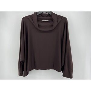 Bryn Walker Shirt Womens Large Brown Cowl Dolman‎ Sleeve Crop Stretch Casual